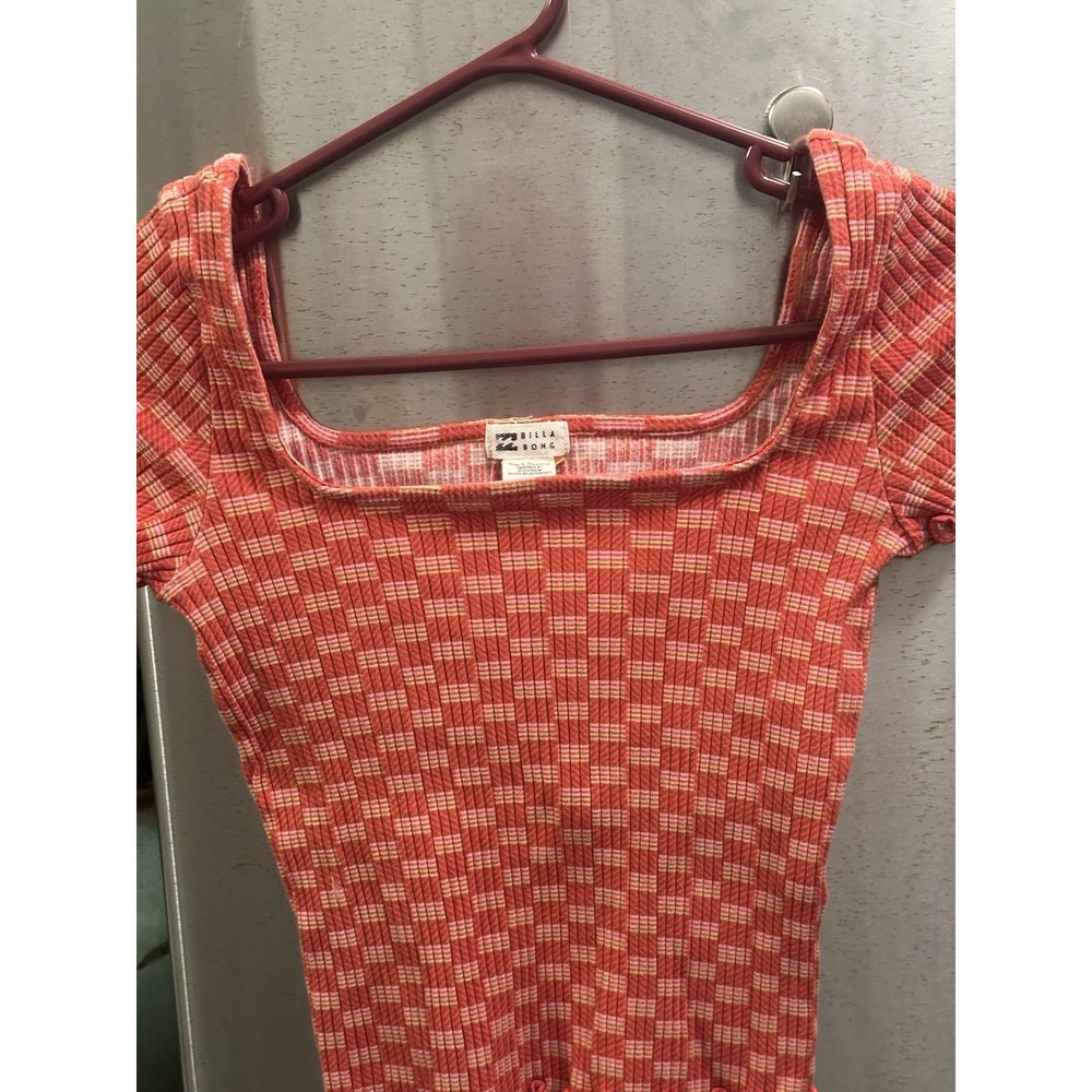 Y2K Billabong Ribbed Square Neckline Cropped Ruffle Trim SzL - Picture 15 of 16